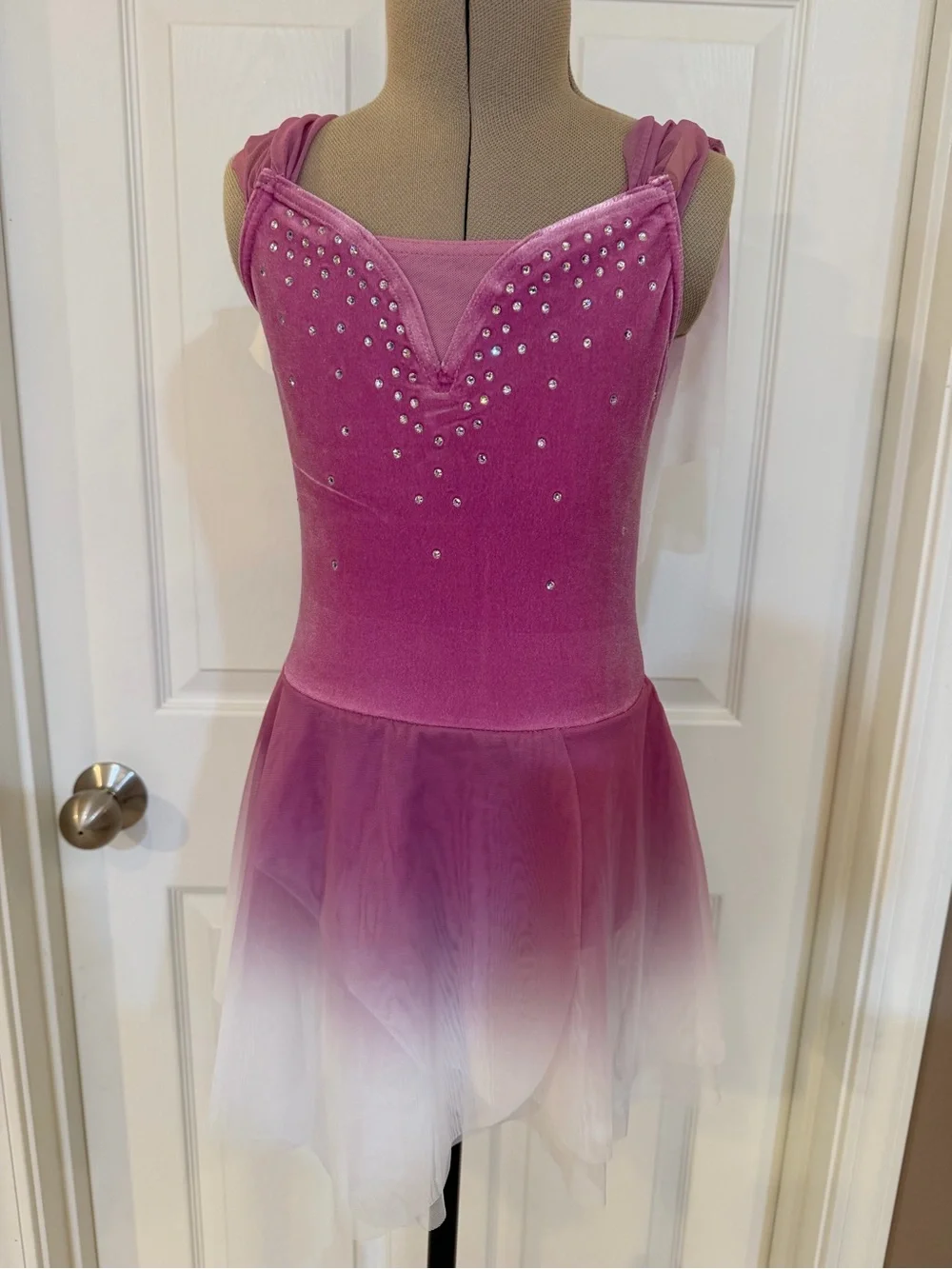 Weissman Medium Child Girls Pink Ombre Tulle Dance Costume with Rhinestones